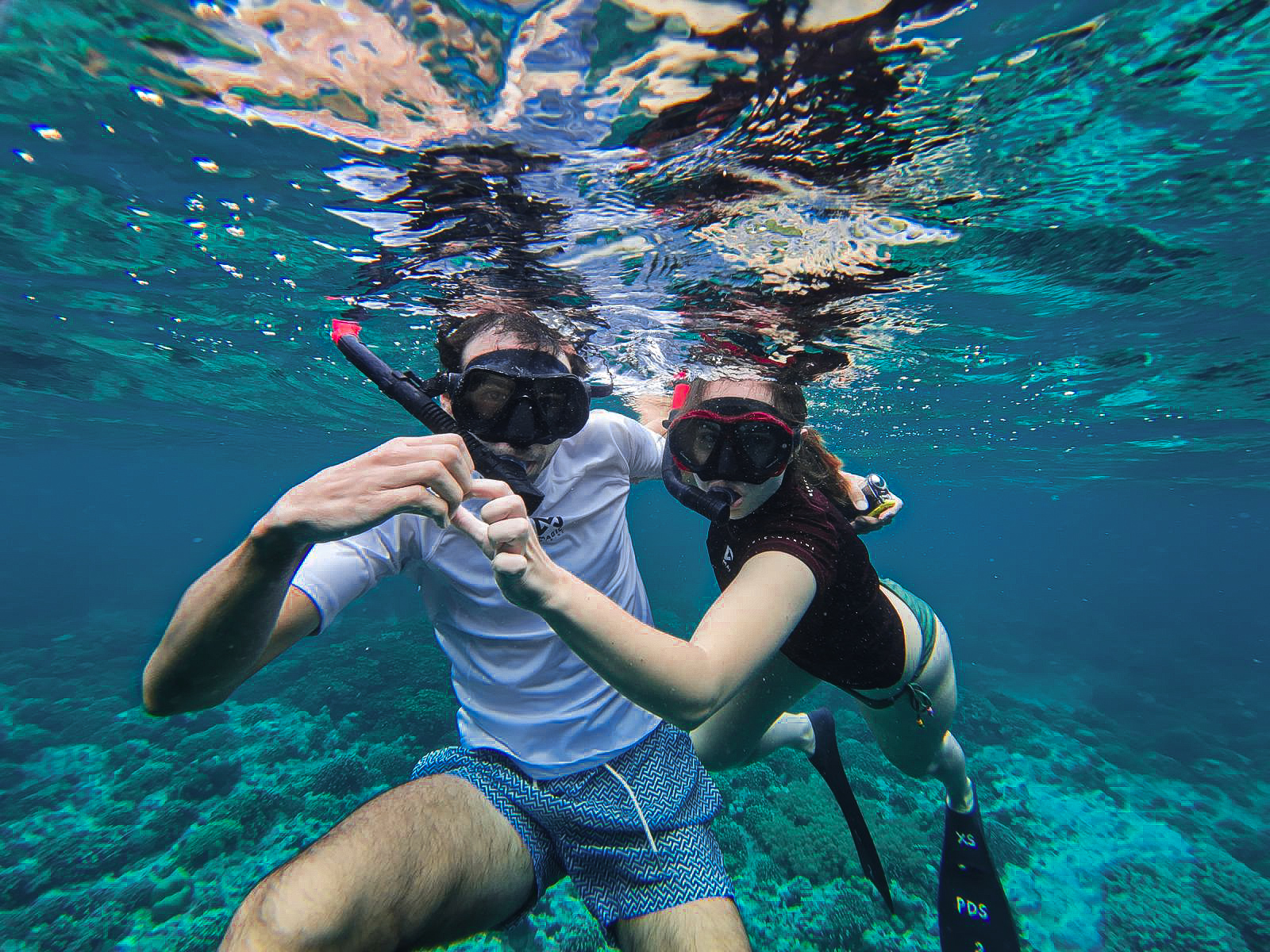 Snorkelers above a tropical reef
